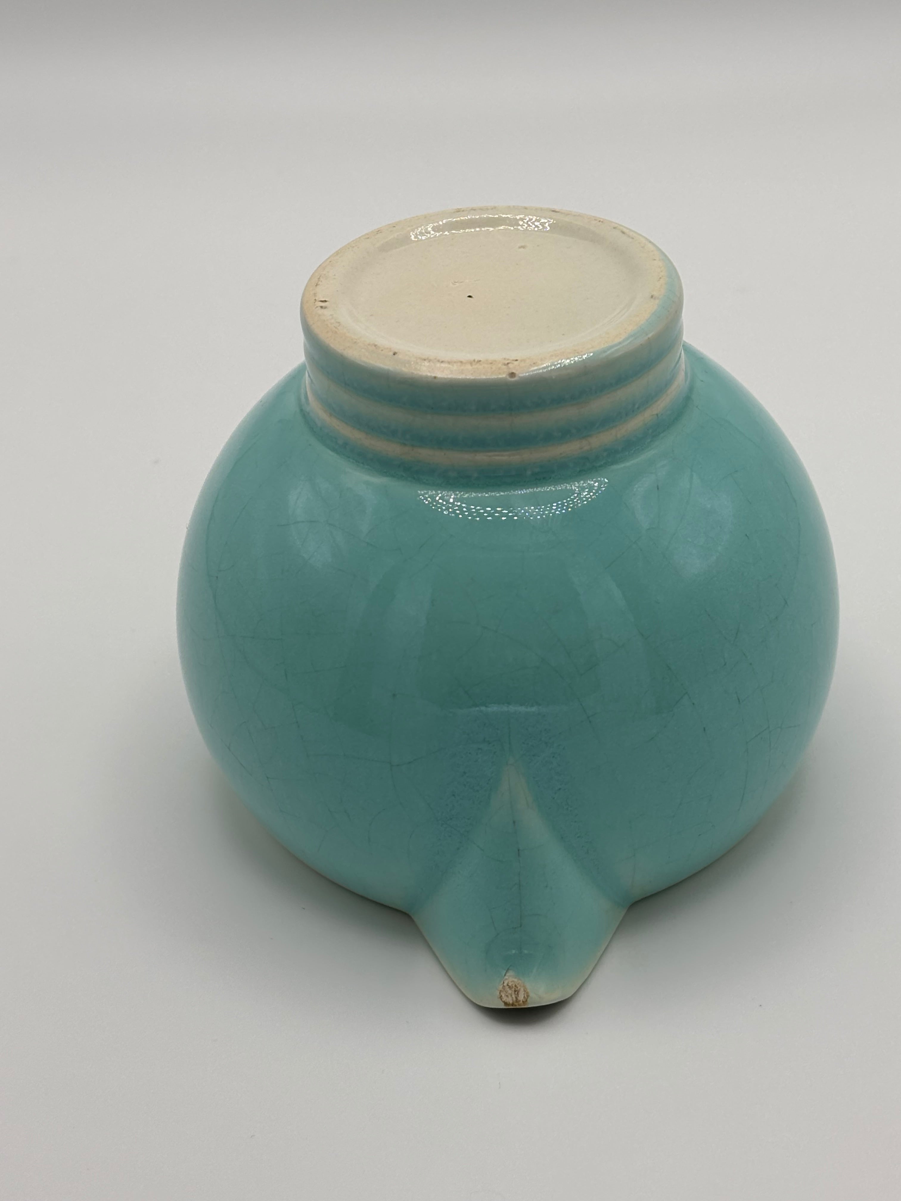 Verseuse en céramique craquelée céladon turquoise esprit ROBJ