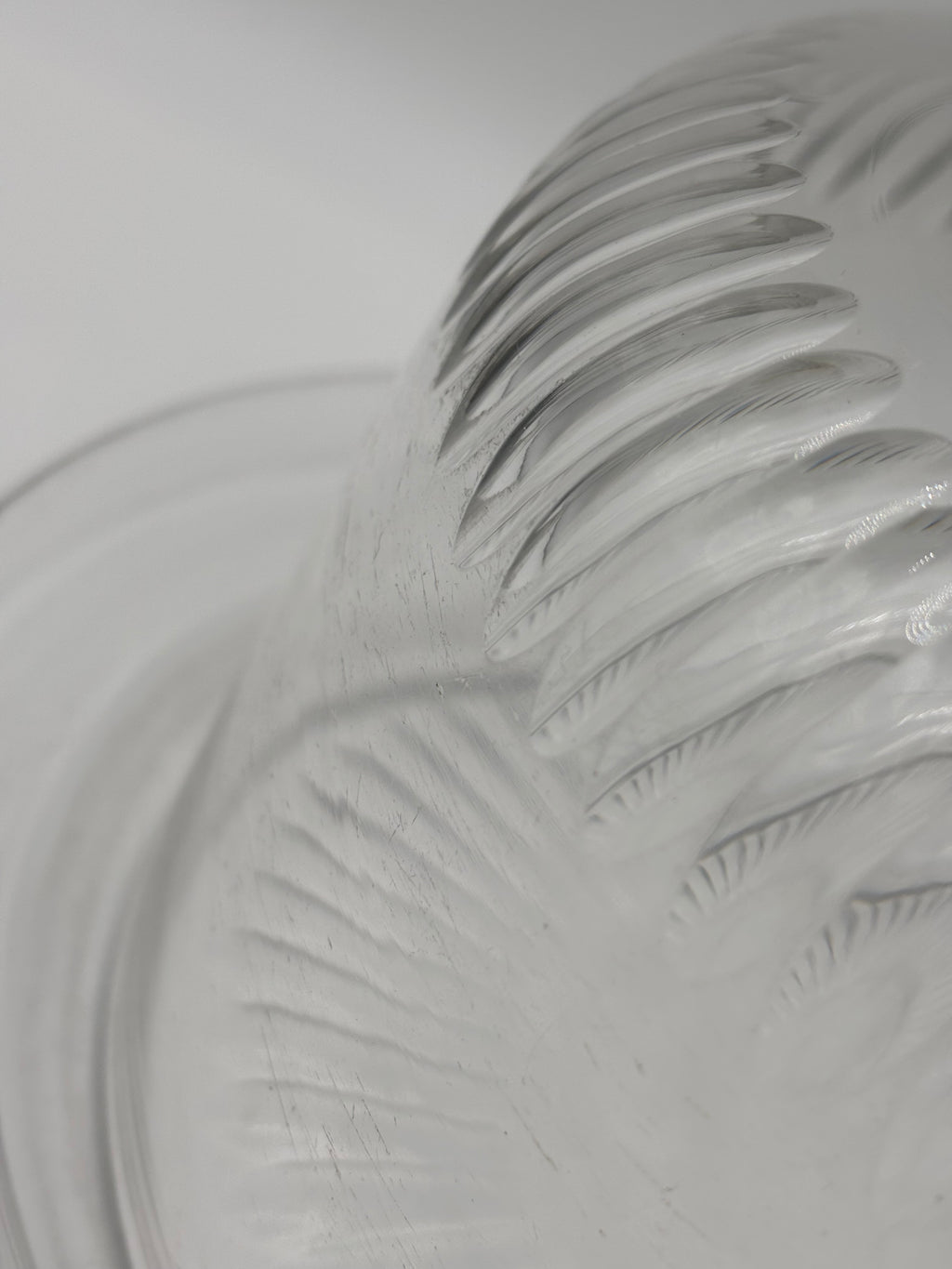 Cloche de présentation ancienne en verre moulé sur plat – vue 6
