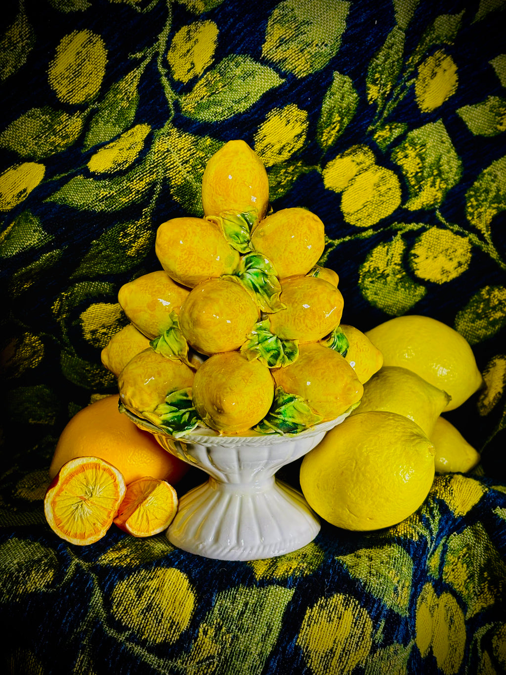 Coupe décorative aux citrons en céramique émaillée