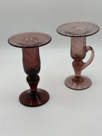 Paire de bougeoirs en verre soufflé signés  Biot années 1970