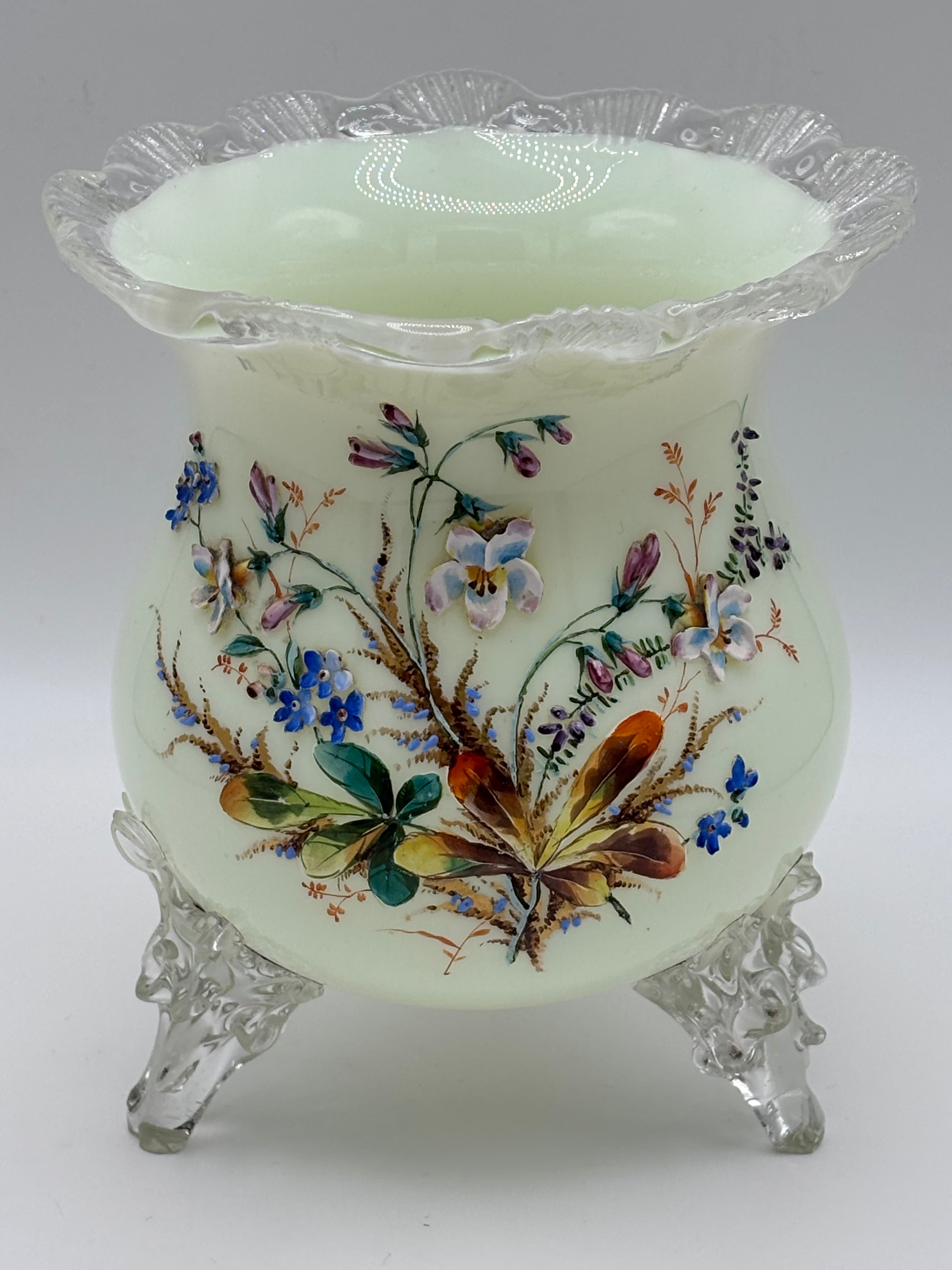 Vase / Cache-Pot Tripode Opaline XIXe