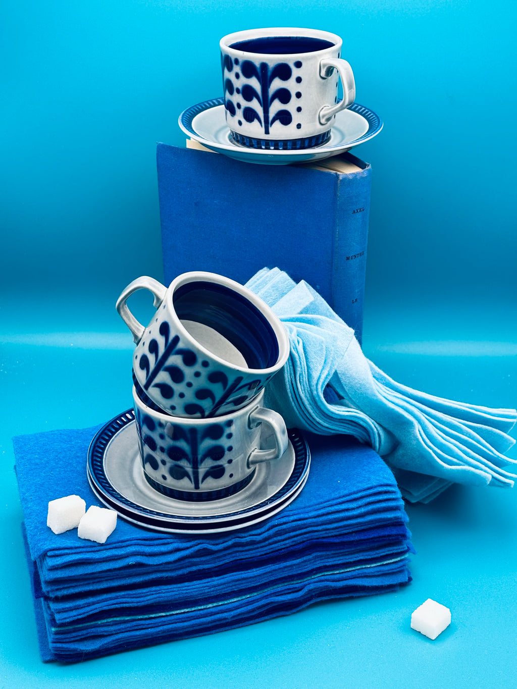 Set de 3 Tasses et sous tasses Boch La Louvière décor Nevada  en grès émaillé
