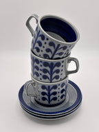 Set de 3 Tasses et sous tasses Boch La Louvière décor Nevada  en grès émaillé