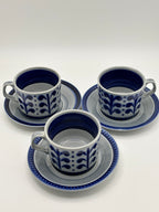 Set de 3 Tasses et sous tasses Boch La Louvière décor Nevada  en grès émaillé