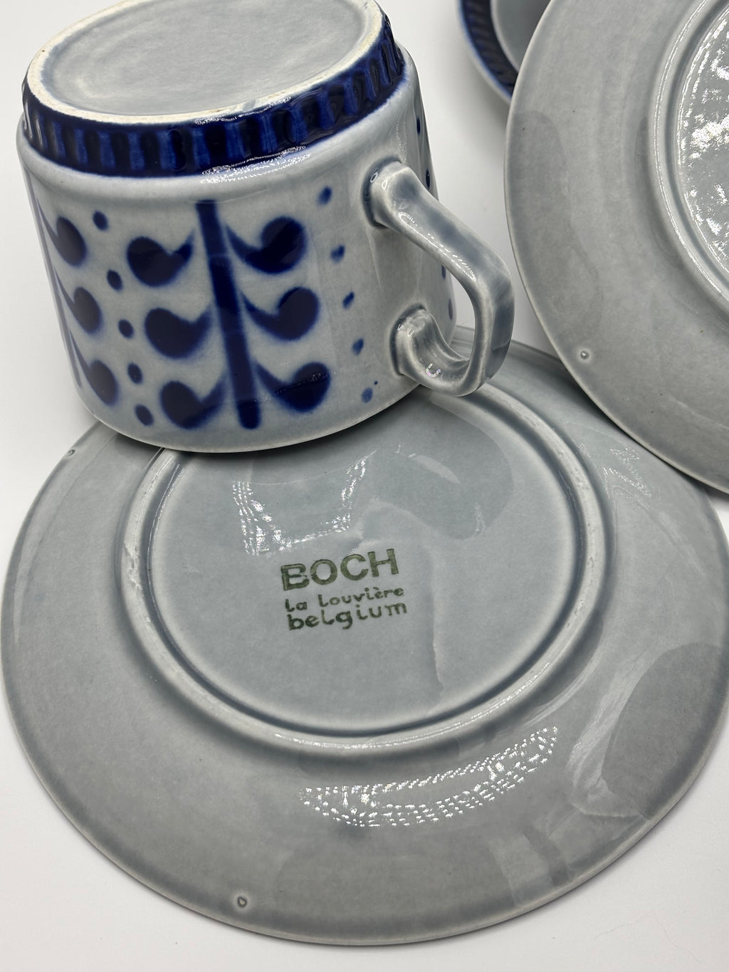 Set de 3 Tasses et sous tasses Boch La Louvière décor Nevada  en grès émaillé