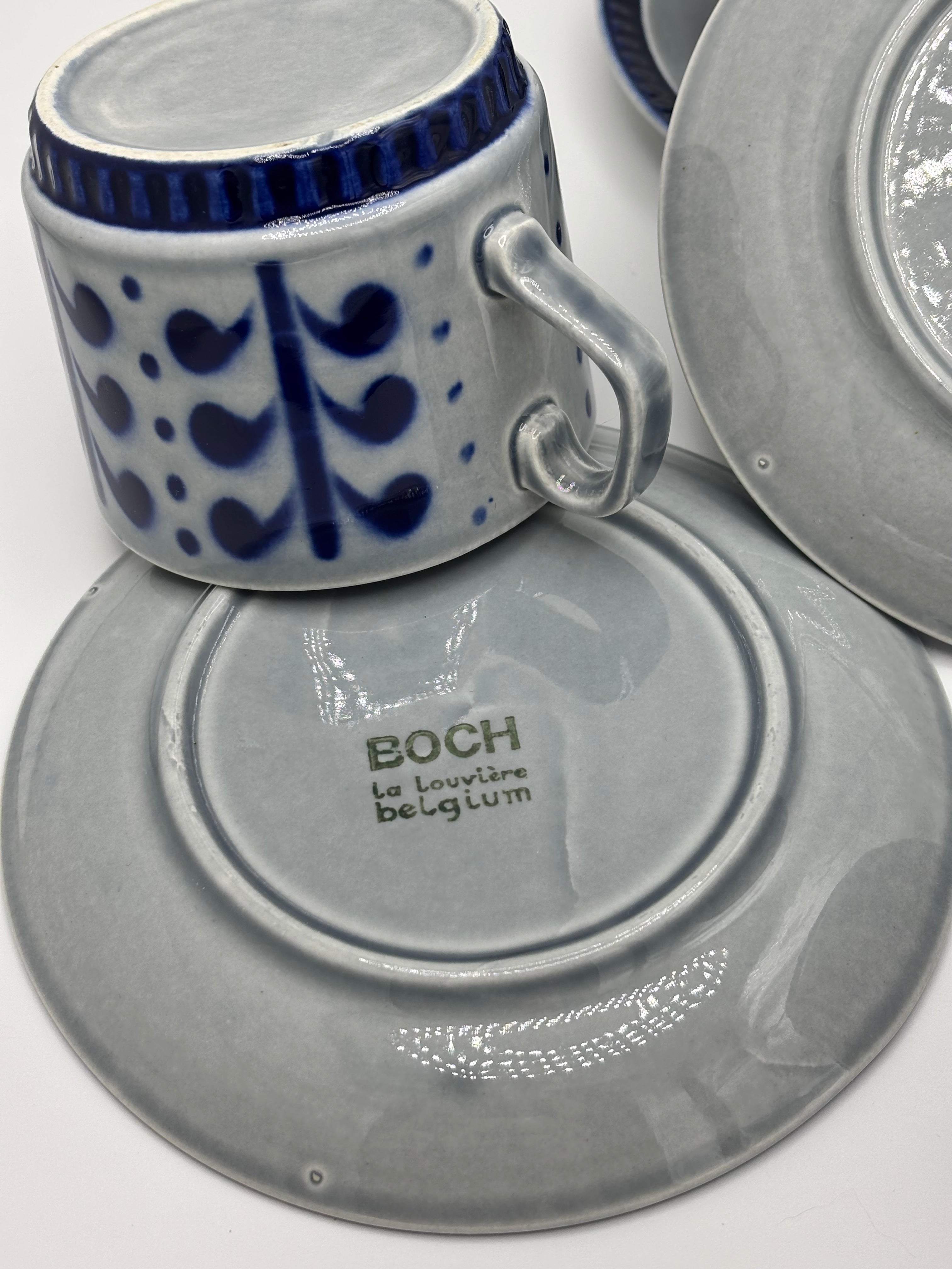 Set de 3 Tasses et sous tasses Boch La Louvière décor Nevada  en grès émaillé