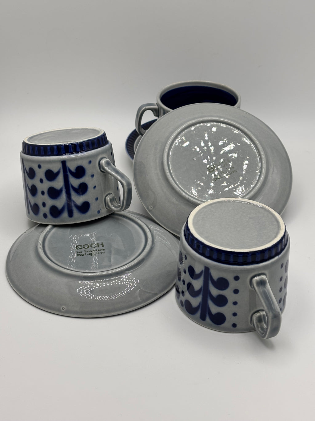 Set de 3 Tasses et sous tasses Boch La Louvière décor Nevada  en grès émaillé