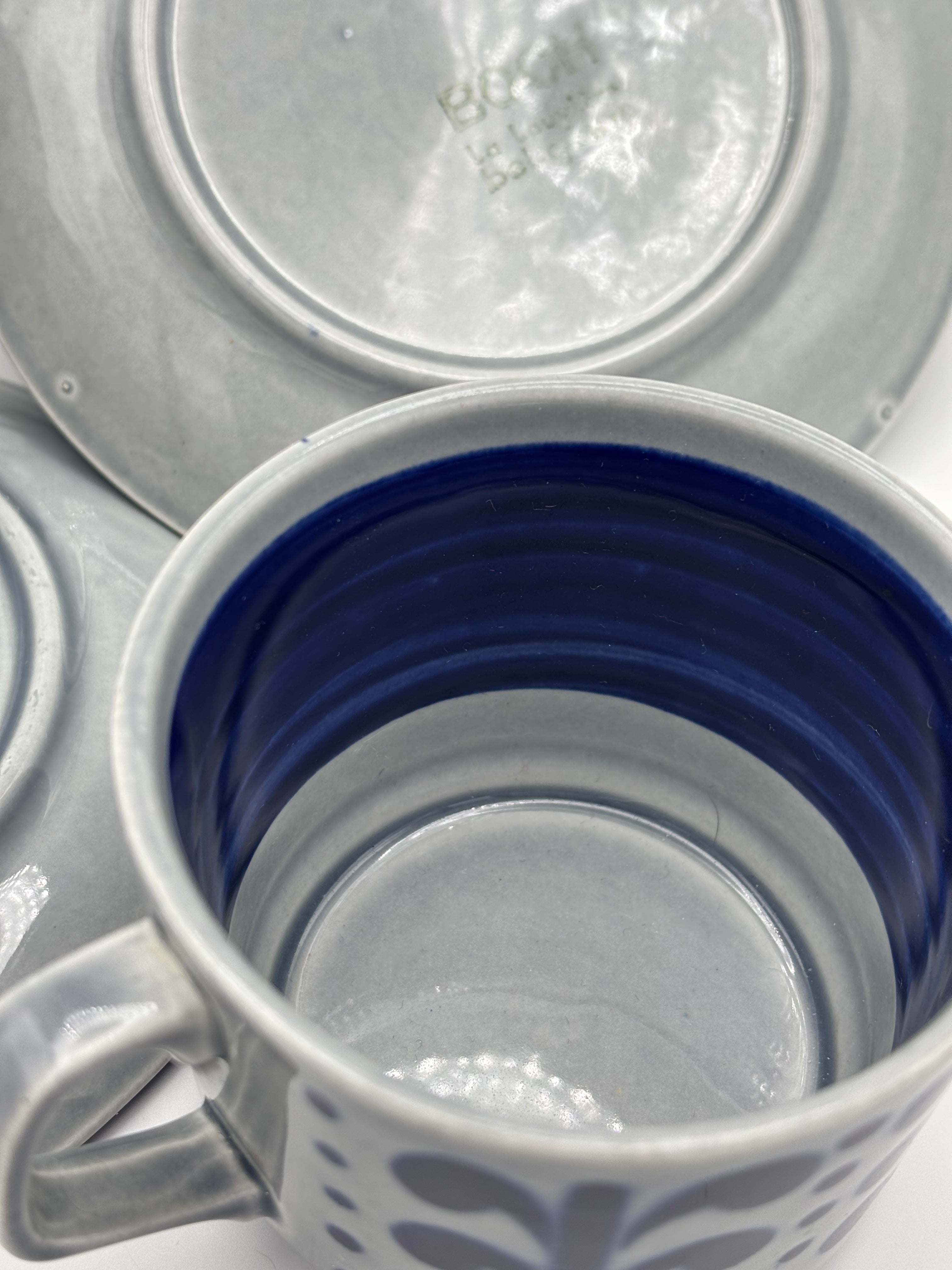 Set de 3 Tasses et sous tasses Boch La Louvière décor Nevada  en grès émaillé