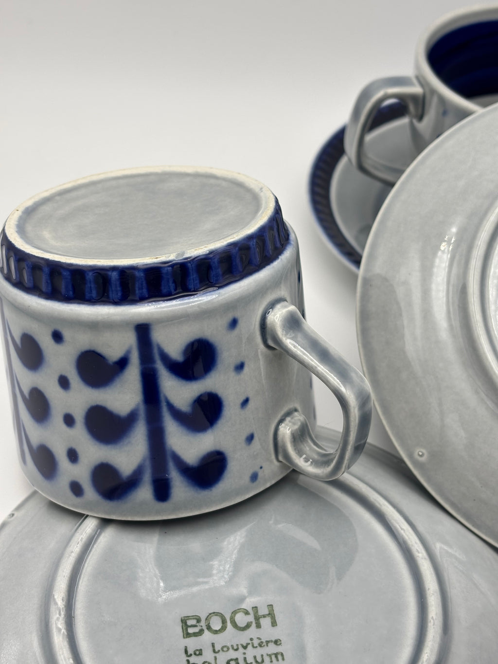 Set de 3 Tasses et sous tasses Boch La Louvière décor Nevada  en grès émaillé